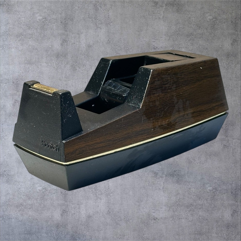 Vintage Scotch C-41 Executive Desk‎ Tape Dispenser Wood Grain Weighted 3M MCM